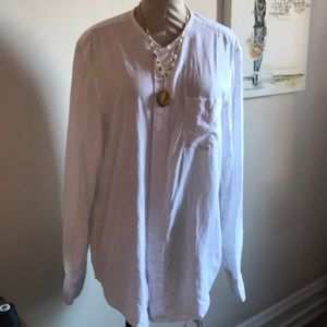 Collarless White Button Front Blouse